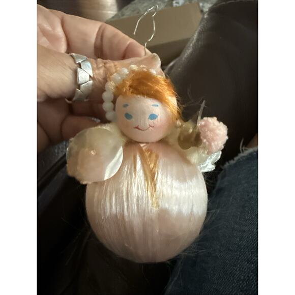 Vintage satin ball ornament Angel topper 1960's - Picture 1 of 1